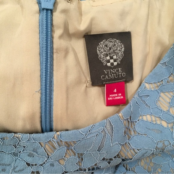 VINCE CAMUTO Women’s 4 Fit&flare Dress Blue Lace Overlay Wedding Formal Evening - Picture 3 of 10